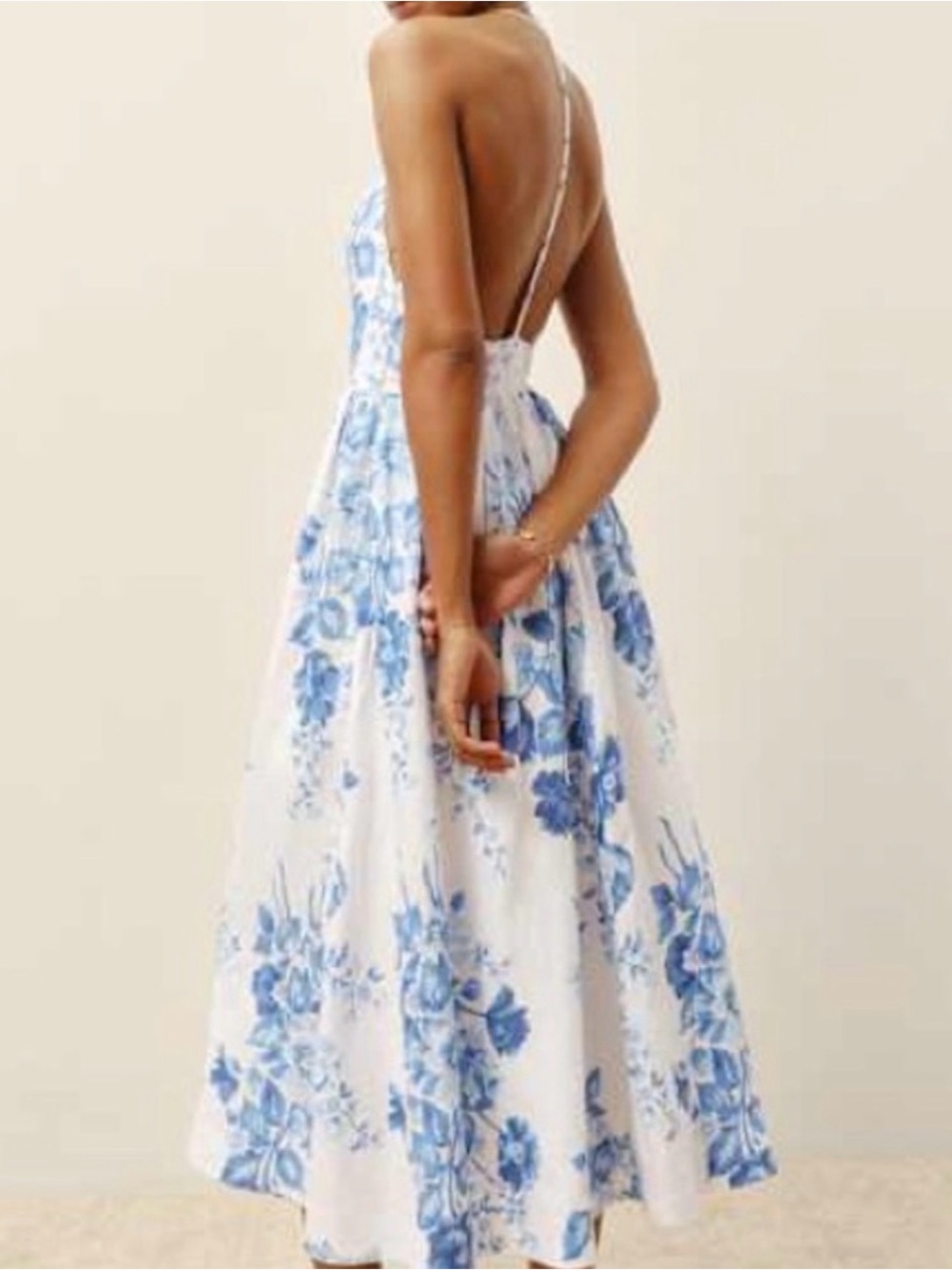 Percy Reformation White Halter Midi Dress with Blue Floral Print - Picture 2 of 4